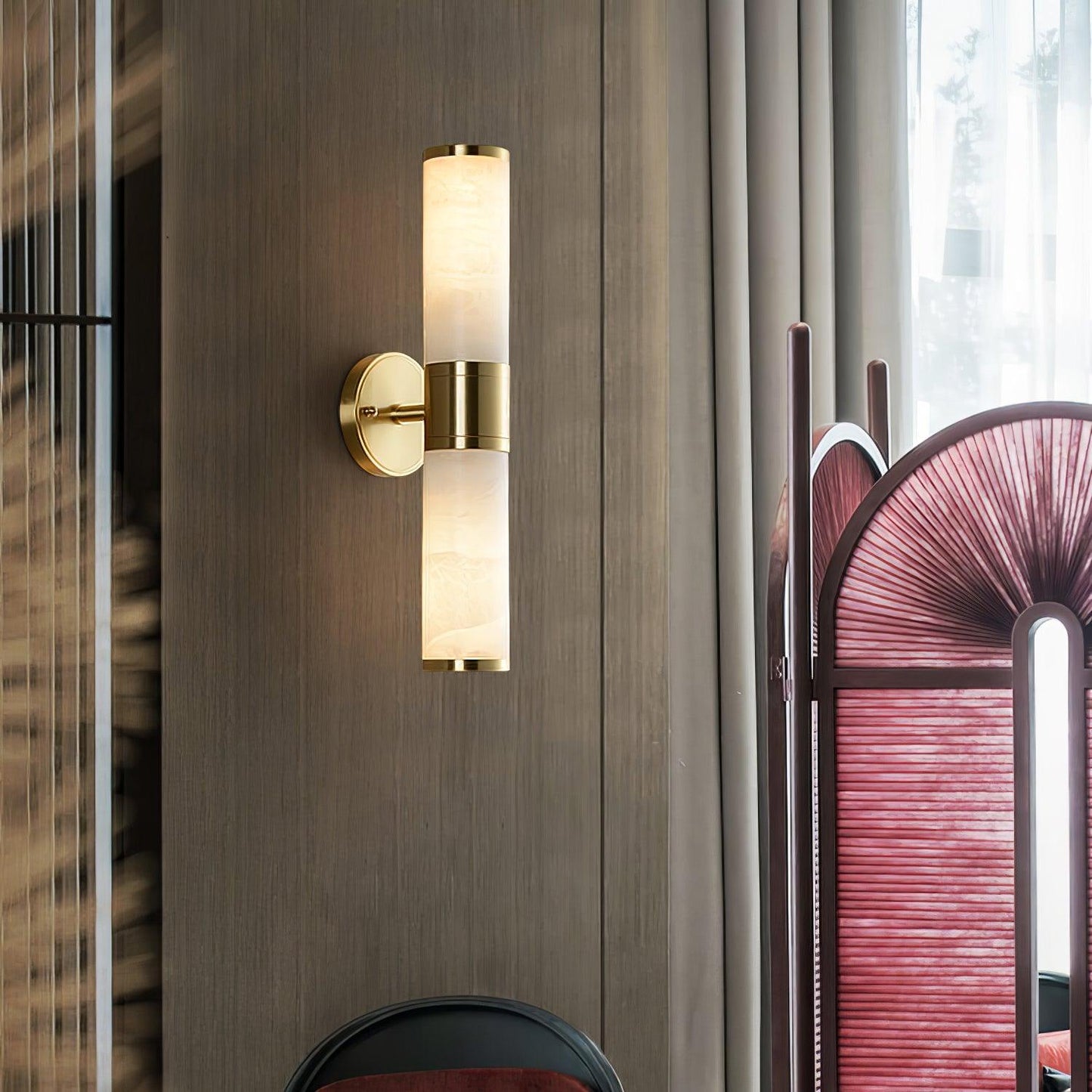 Alabaster Wall Lamp | Antique Brass Finish | White Shade