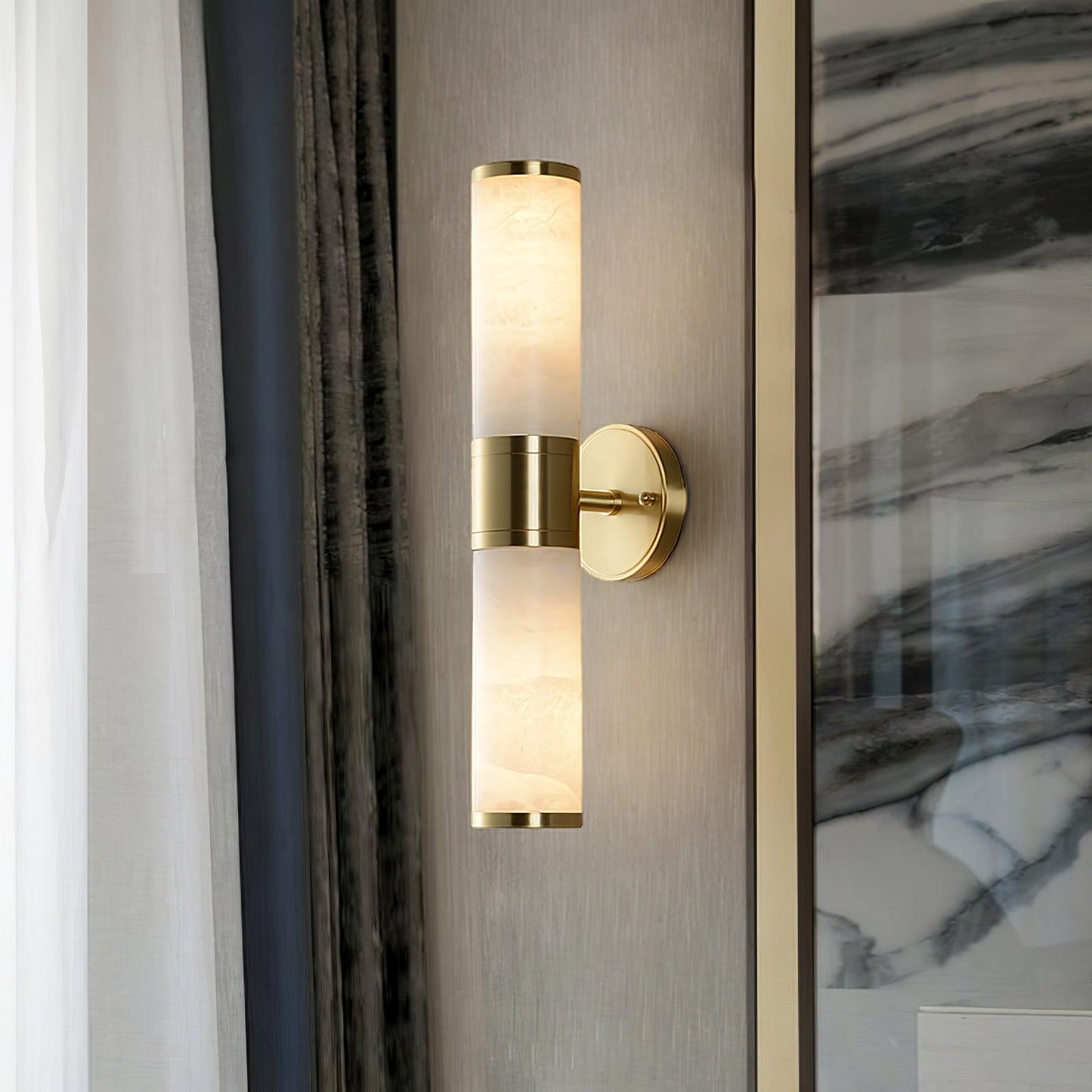 Alabaster Wall Lamp | Antique Brass Finish | White Shade