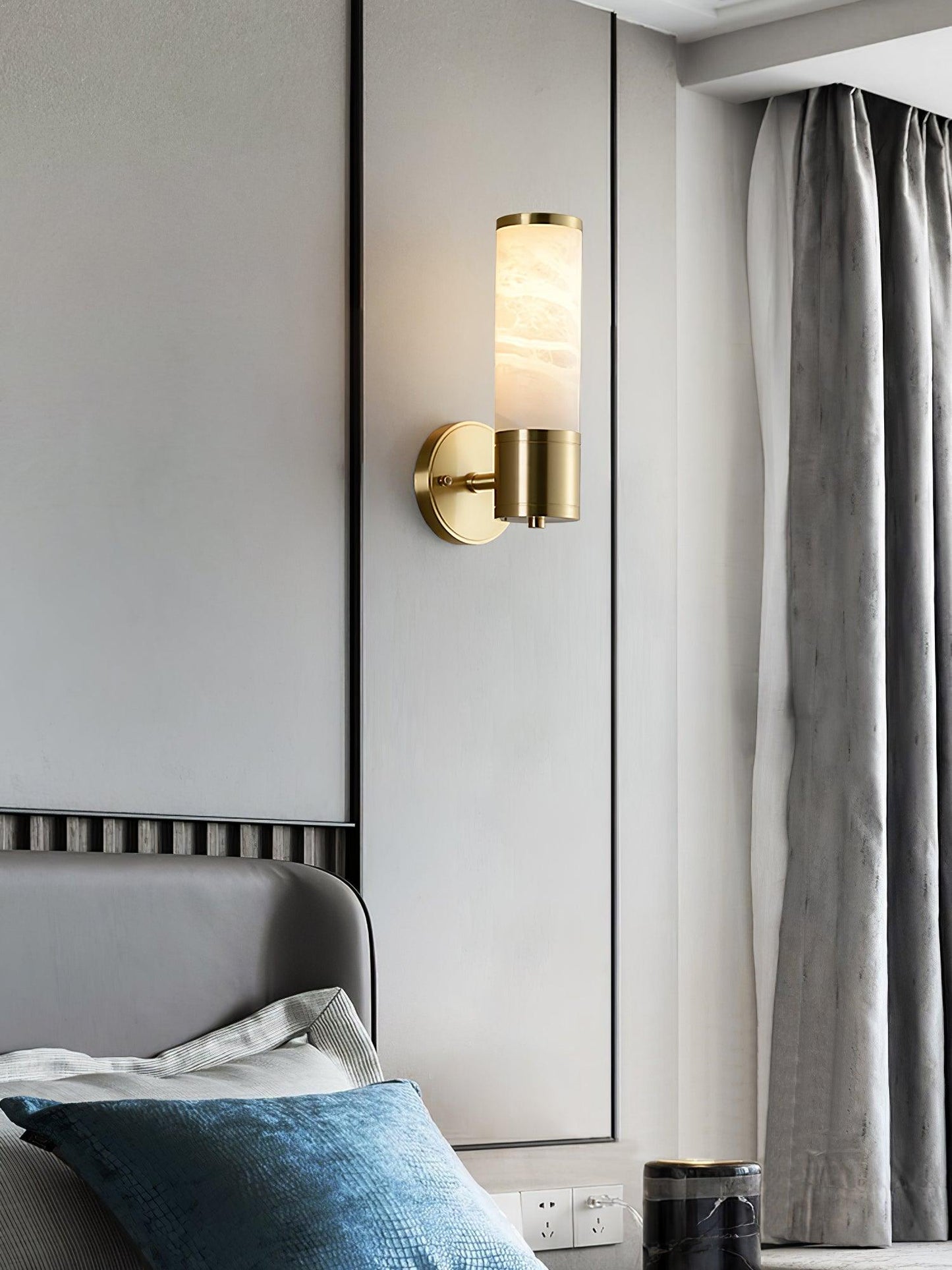 Alabaster Wall Lamp | Antique Brass Finish | White Shade