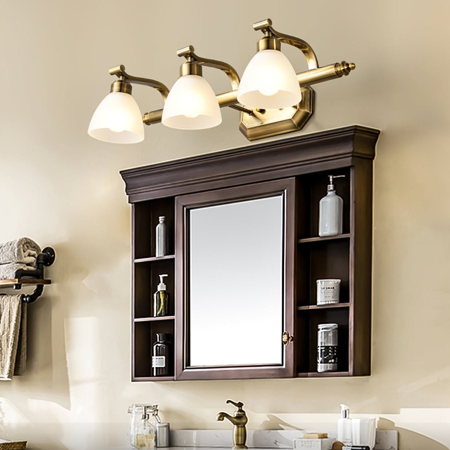 Lana Classic Bath Wall Light | Frosted Glass Shades | Gold