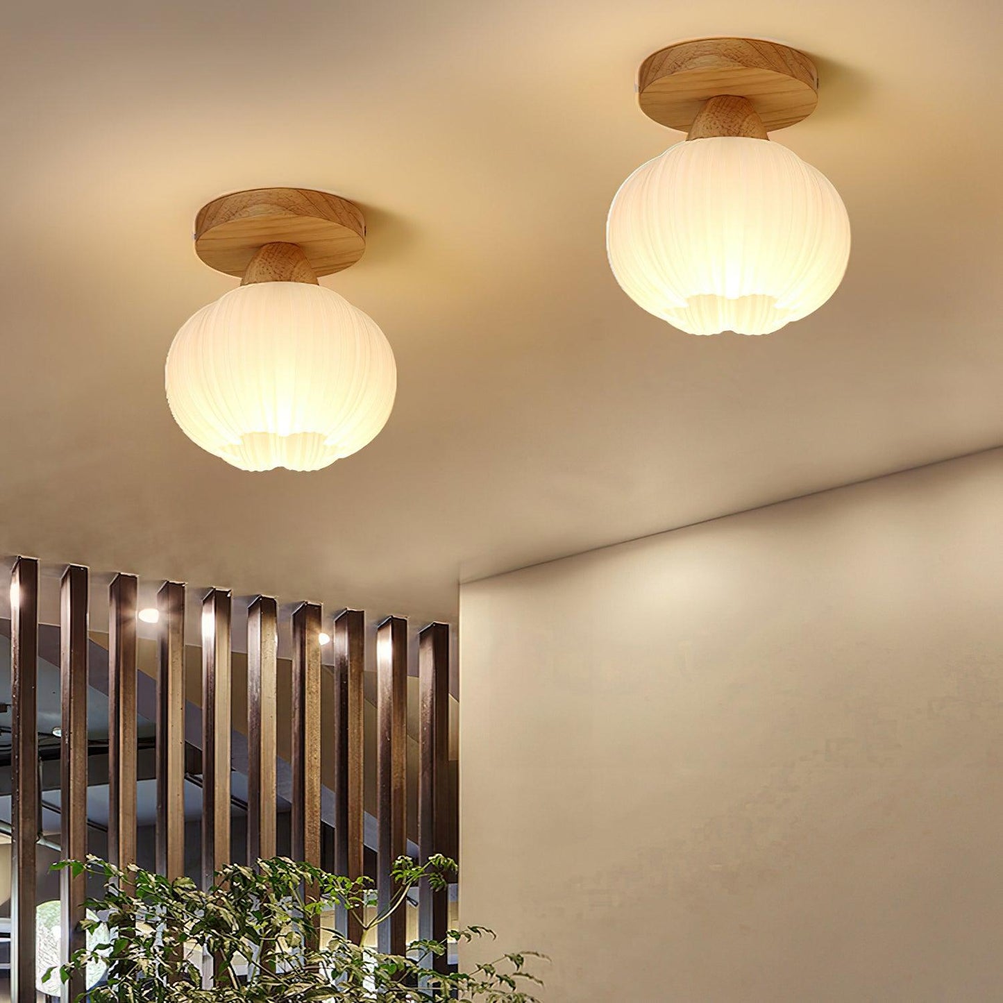 Large Flower Bag Ceiling Lamp | Wood, Acrylic | White