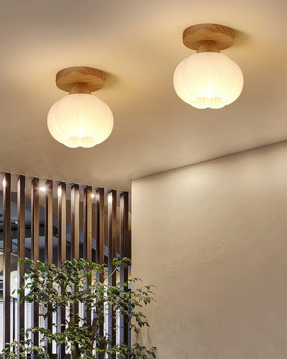 Large Flower Bag Ceiling Lamp | Wood, Acrylic | White