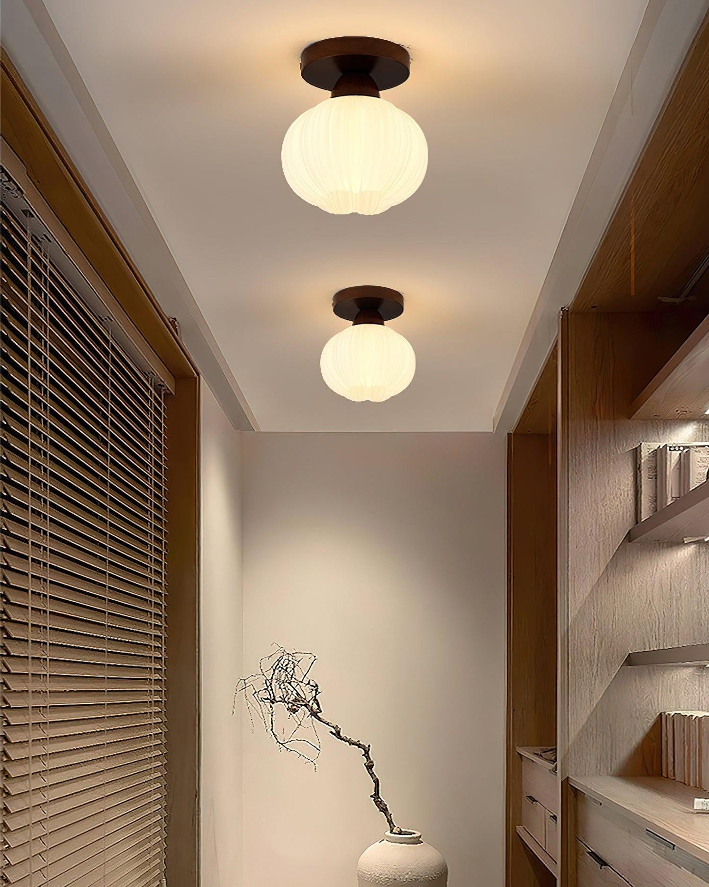 Large Flower Bag Ceiling Lamp | Wood, Acrylic | White