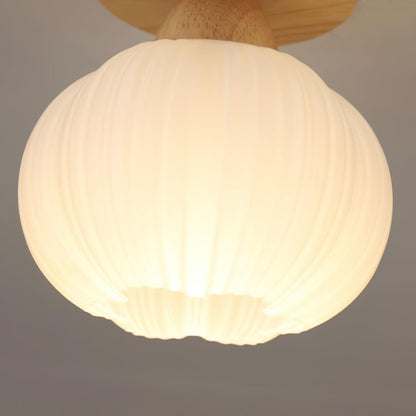 Large Flower Bag Ceiling Lamp | Wood, Acrylic | White