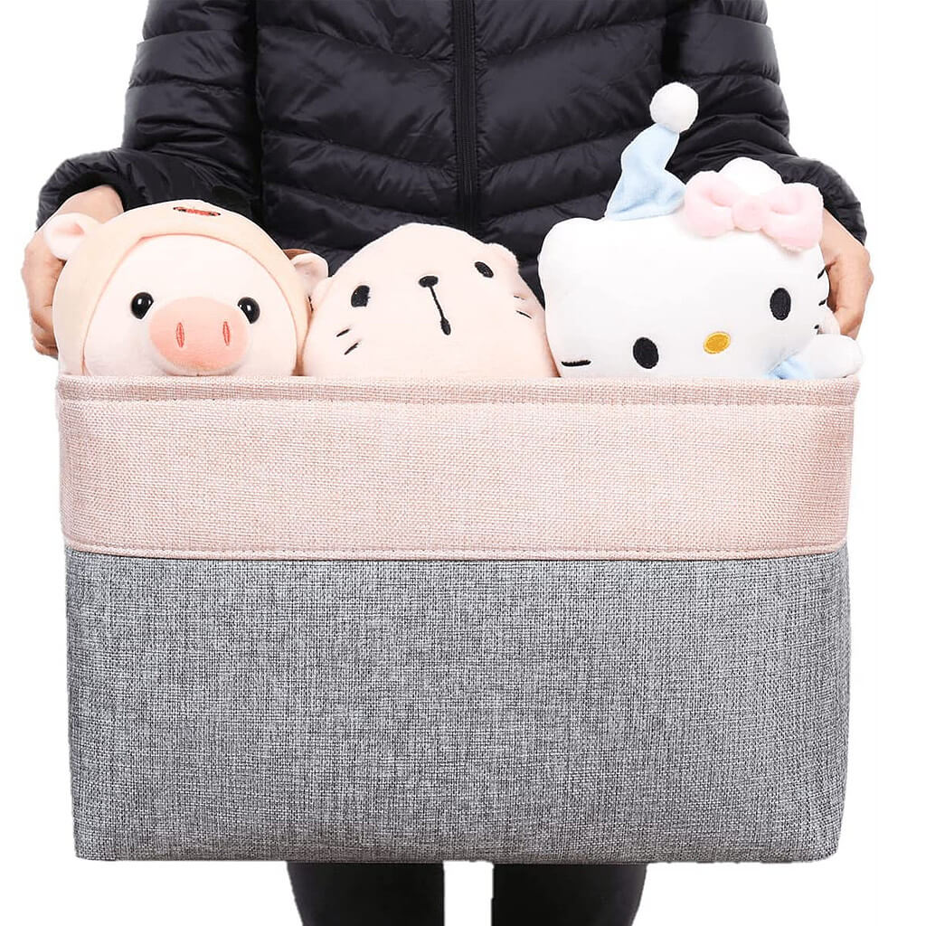 Storage Baskets Set | Durable Linen & EVA | Grey/Pink, 42x32x25cm