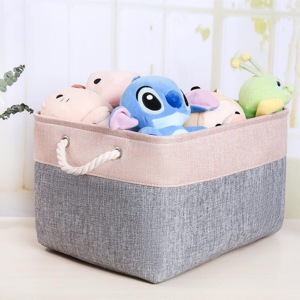 Storage Baskets Set | Durable Linen & EVA | Grey/Pink, 42x32x25cm