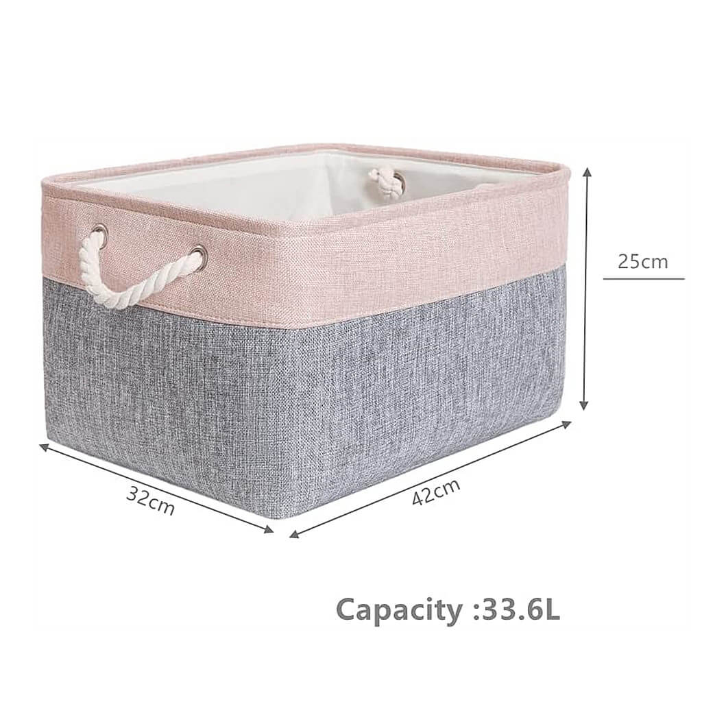 Storage Baskets Set | Durable Linen & EVA | Grey/Pink, 42x32x25cm