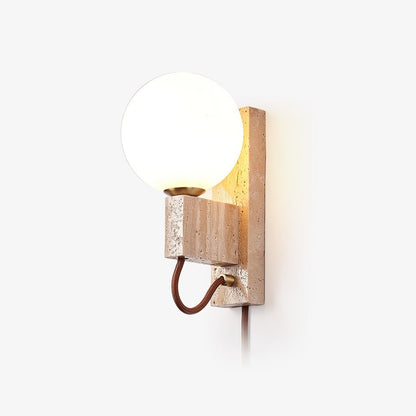 Atlas Globe Wall Sconce | Travertine & Opal Glass | Yellow Travertine
