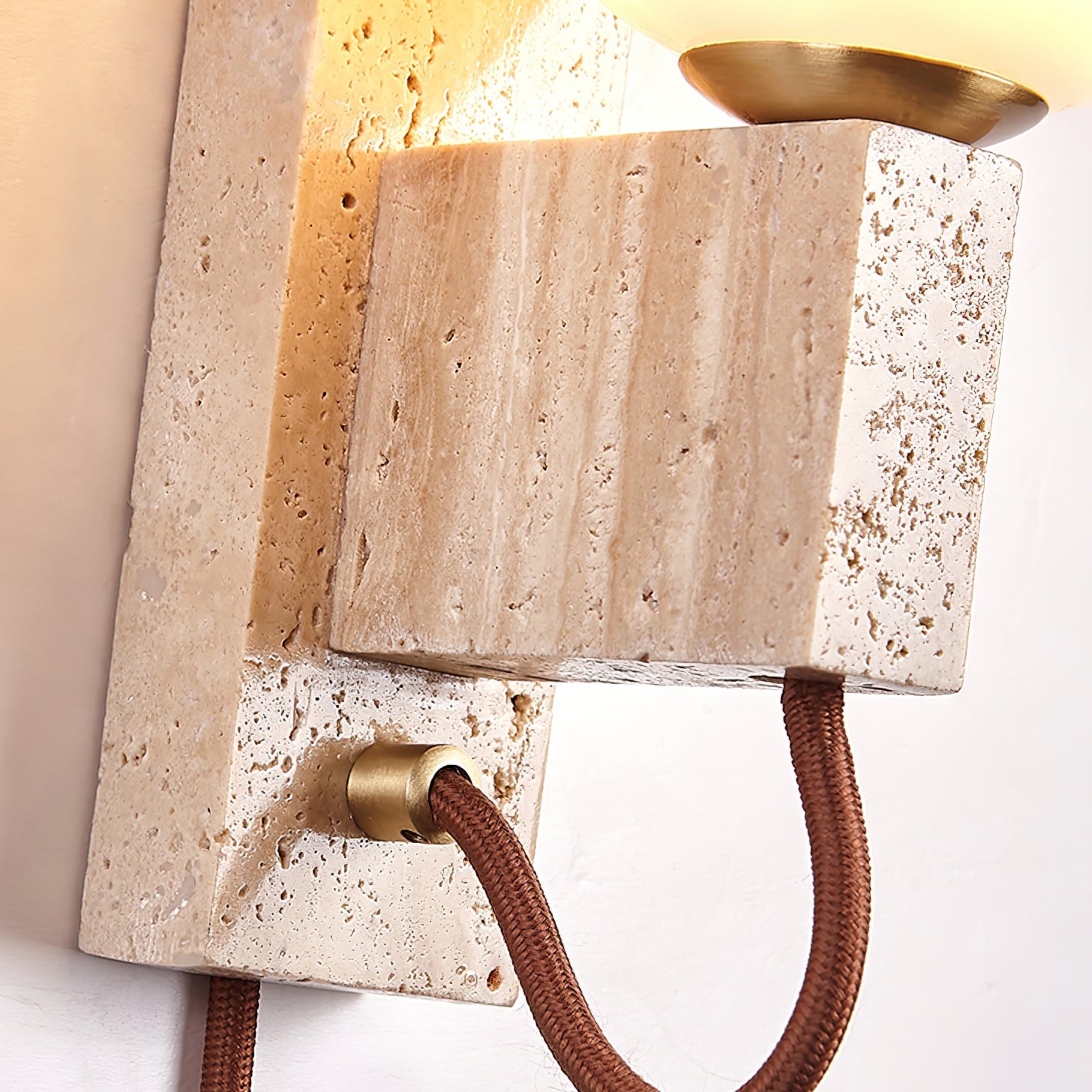 Atlas Globe Wall Sconce | Travertine & Opal Glass | Yellow Travertine