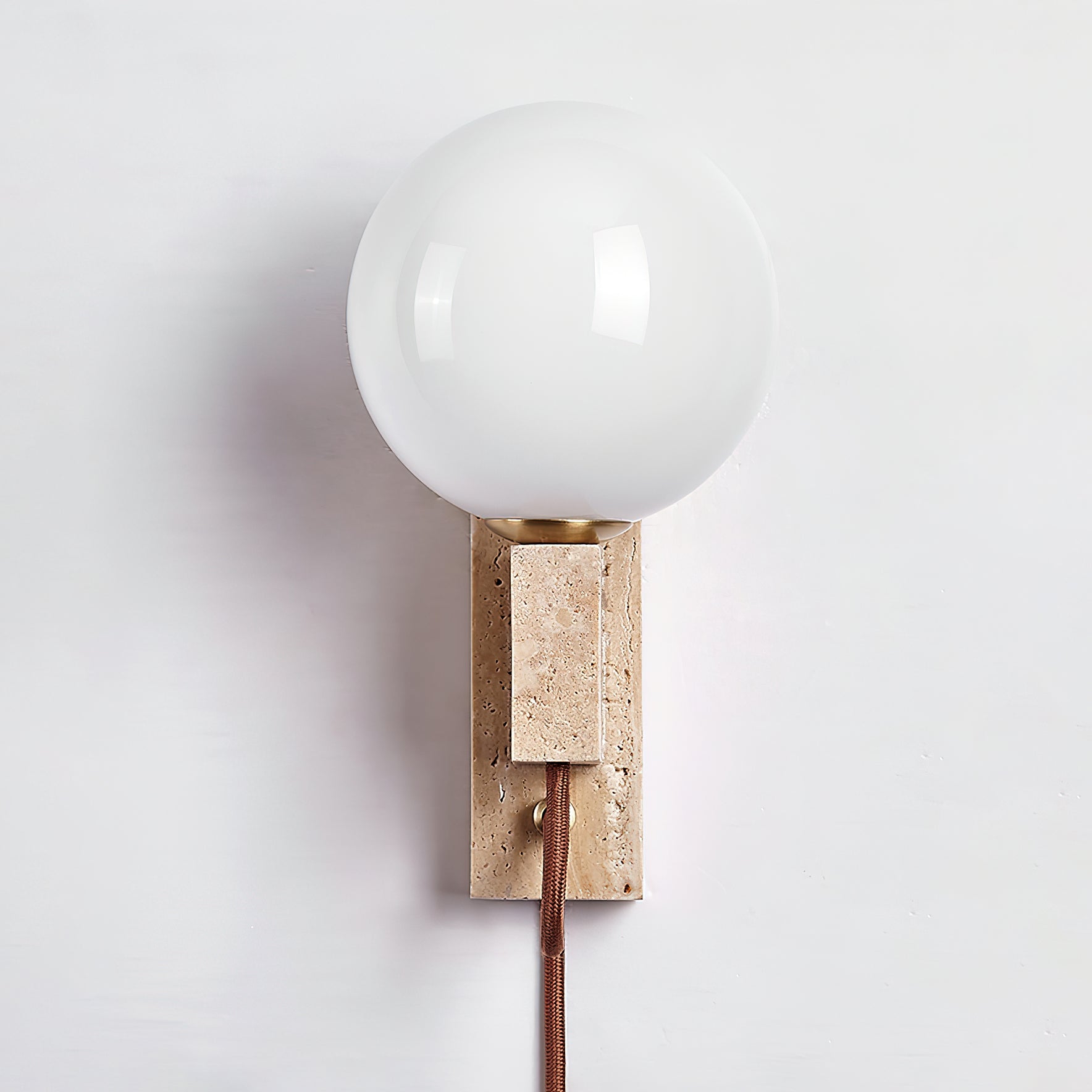 Atlas Globe Wall Sconce | Travertine & Opal Glass | Yellow Travertine