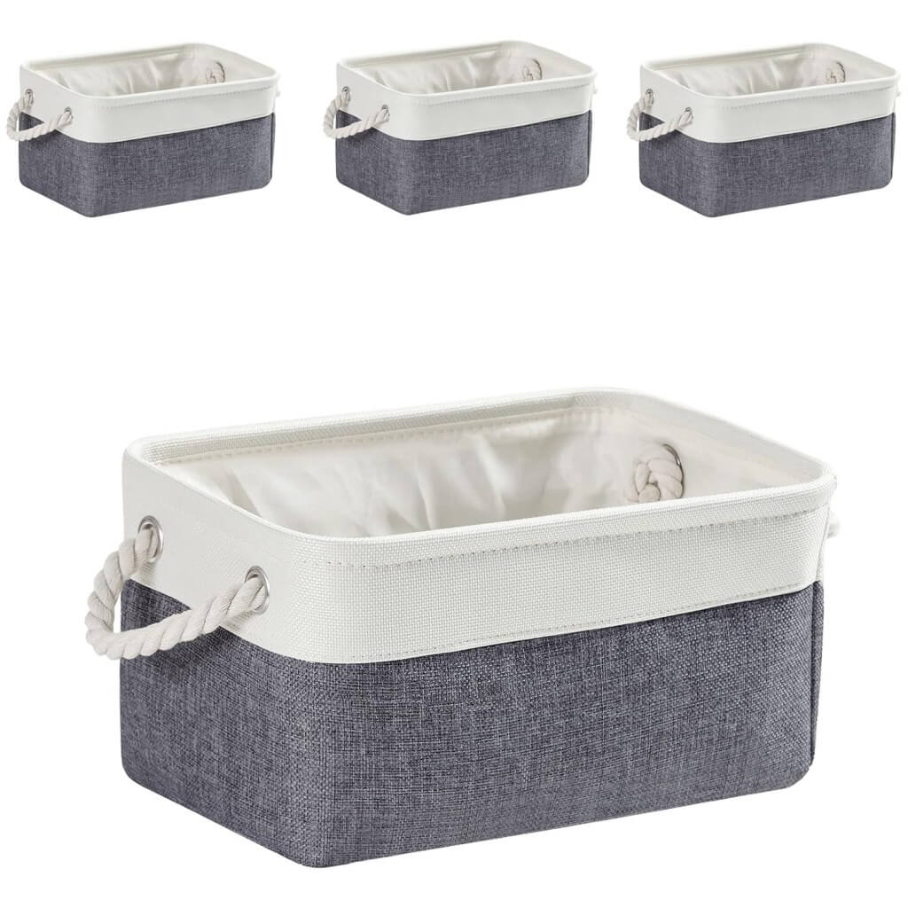 Foldable Canvas Storage Baskets | Linen & Cotton | Cold Grey and White
