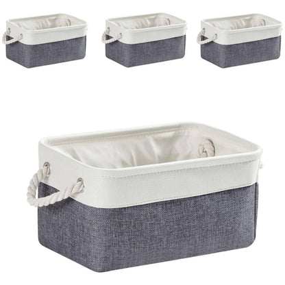 Foldable Canvas Storage Baskets | Linen & Cotton | Cold Grey and White