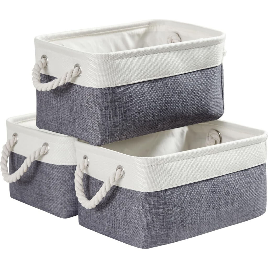 Foldable Canvas Storage Baskets | Linen & Cotton | Cold Grey and White