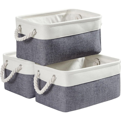 Foldable Canvas Storage Baskets | Linen & Cotton | Cold Grey and White