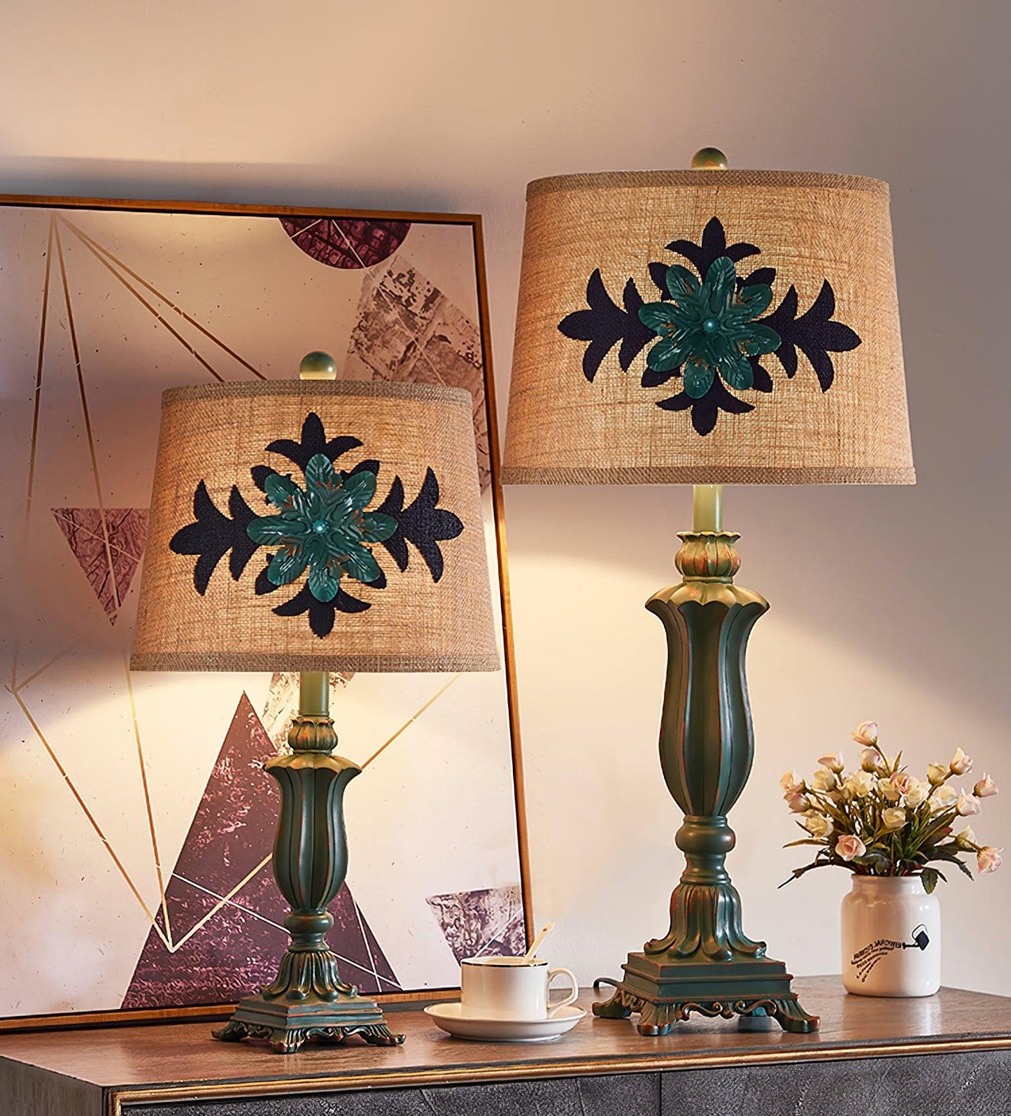 Lark Table Lamp | Resin, Fabric | Green