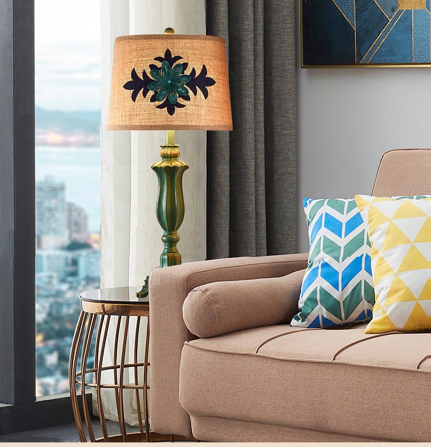 Lark Table Lamp | Resin, Fabric | Green