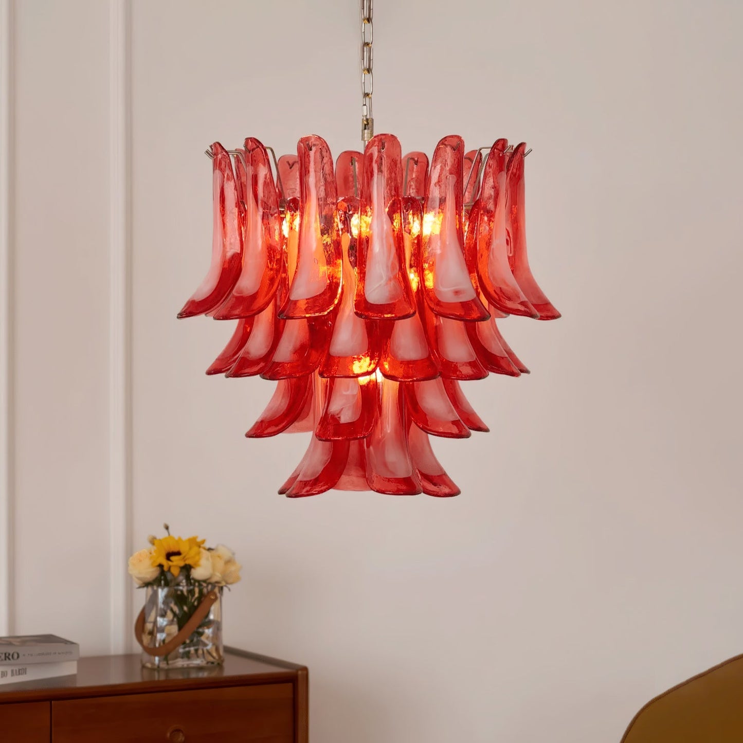 Murano Glass Chandelier | Red Glass | 65cm Diameter