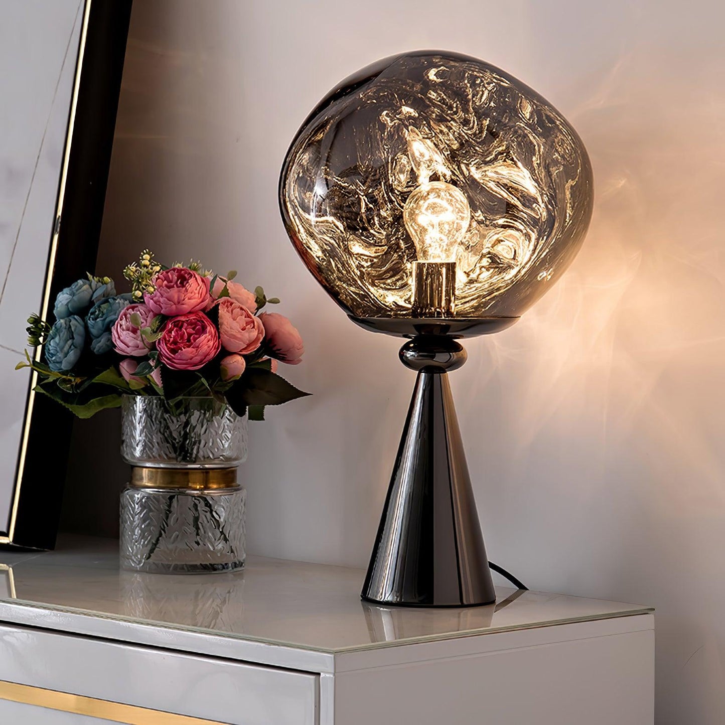 Lava Cone Table Lamp | Metal, PVC, Plastic | Smoky Gray, Silver