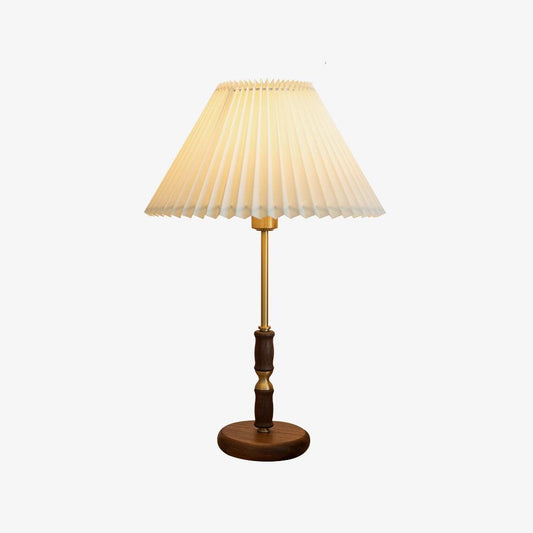 Table Lamp | Walnut & Brass | Beige Shade