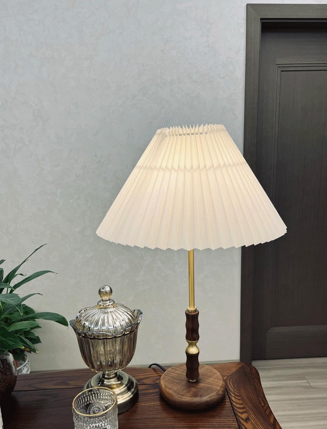 Table Lamp | Walnut & Brass | Beige Shade