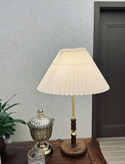 Table Lamp | Walnut & Brass | Beige Shade