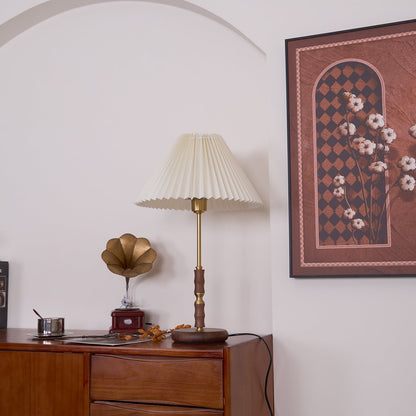 Table Lamp | Walnut & Brass | Beige Shade