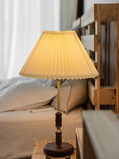 Table Lamp | Walnut & Brass | Beige Shade