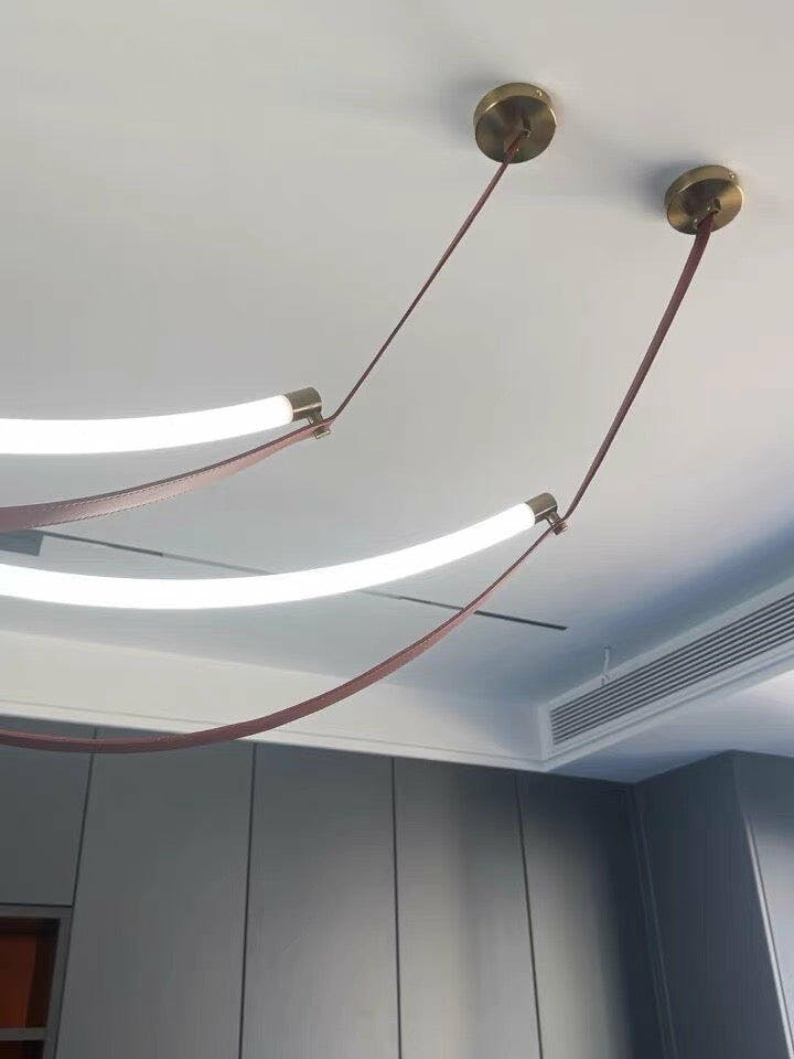 Arc Loop Pendant Light | Metal & Leather | Gold, Light Brown, Black