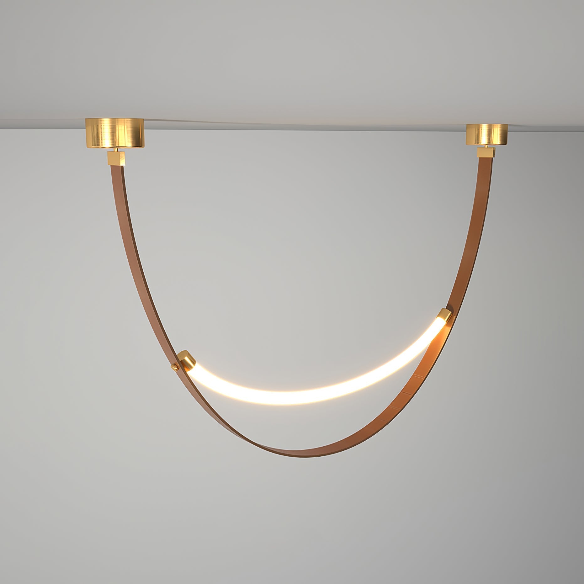 Arc Loop Pendant Light | Metal & Leather | Gold, Light Brown, Black
