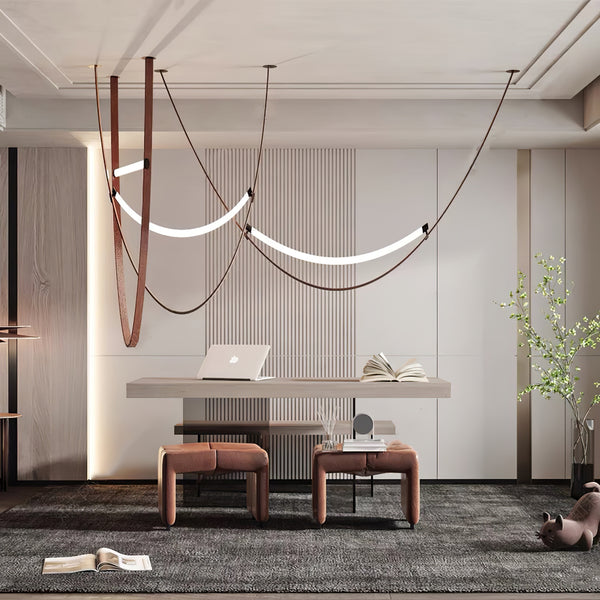 Arc Loop Pendant Light | Metal & Leather | Gold, Light Brown, Black