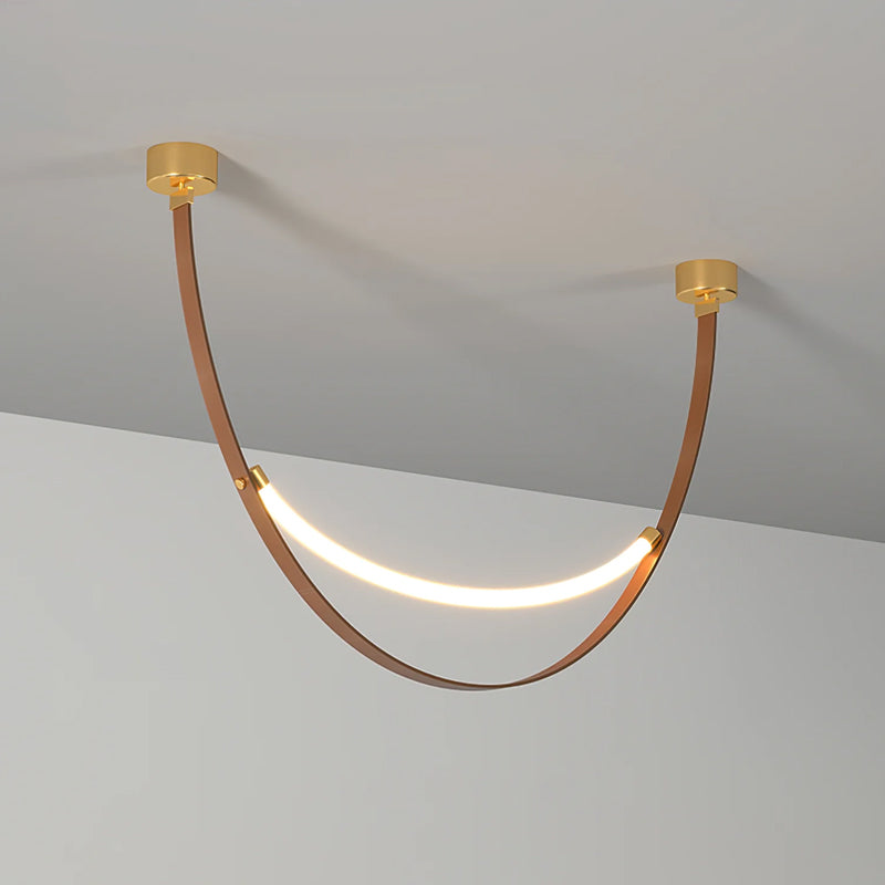 Arc Loop Pendant Light | Metal & Leather | Gold, Light Brown, Black