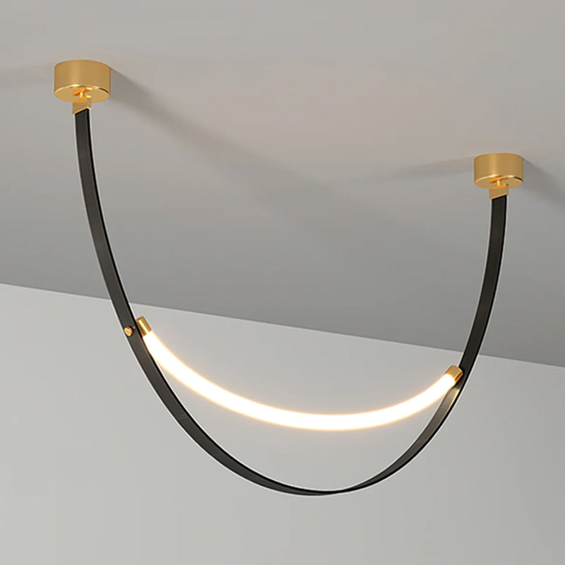 Arc Loop Pendant Light | Metal & Leather | Gold, Light Brown, Black