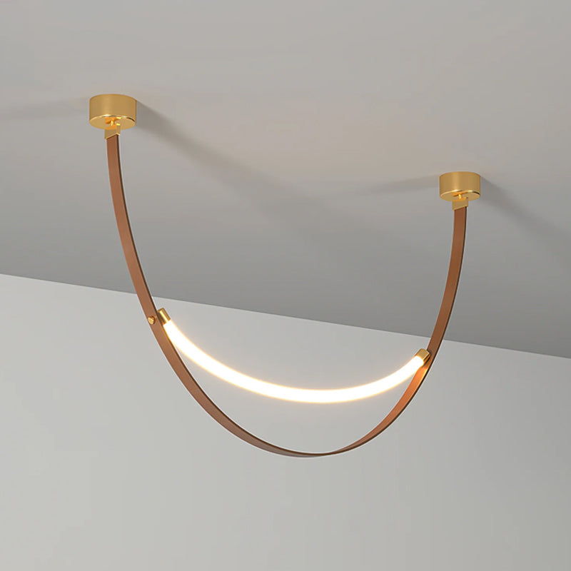 Arc Loop Pendant Light | Metal & Leather | Gold, Light Brown, Black