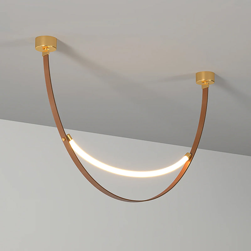 Arc Loop Pendant Light | Metal & Leather | Gold, Light Brown, Black