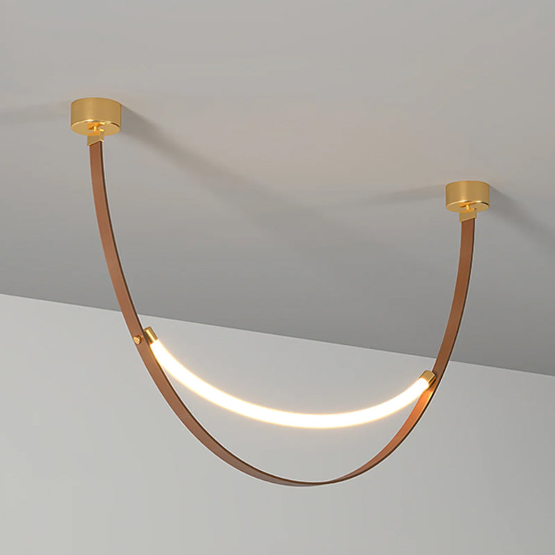 Arc Loop Pendant Light | Metal & Leather | Gold, Light Brown, Black
