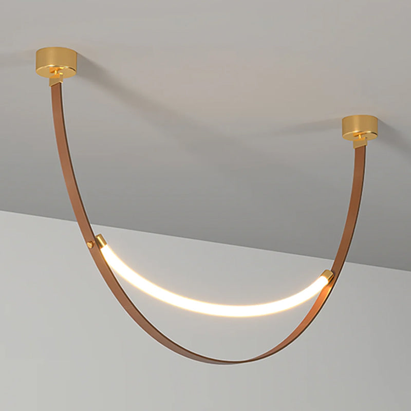 Arc Loop Pendant Light | Metal & Leather | Gold, Light Brown, Black
