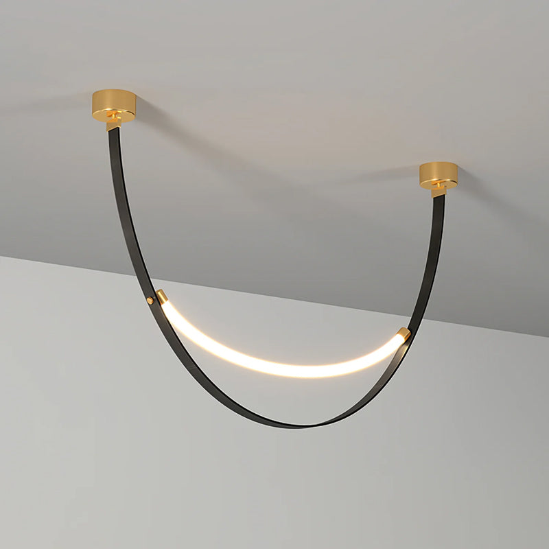 Arc Loop Pendant Light | Metal & Leather | Gold, Light Brown, Black