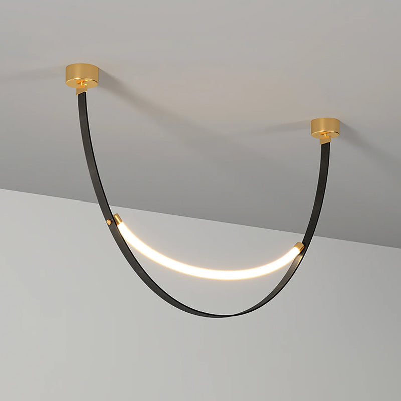 Arc Loop Pendant Light | Metal & Leather | Gold, Light Brown, Black