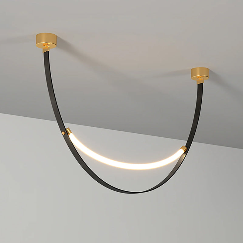 Arc Loop Pendant Light | Metal & Leather | Gold, Light Brown, Black
