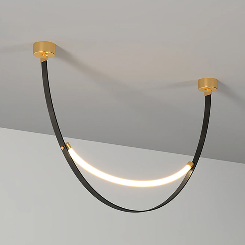 Arc Loop Pendant Light | Metal & Leather | Gold, Light Brown, Black