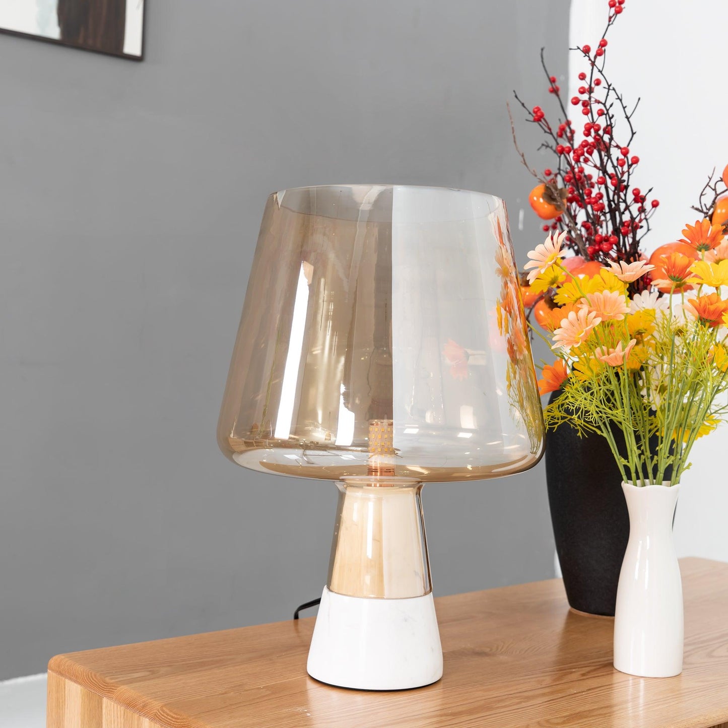 Leimu Table Lamp | Concrete & Mouthblown Glass | Grey