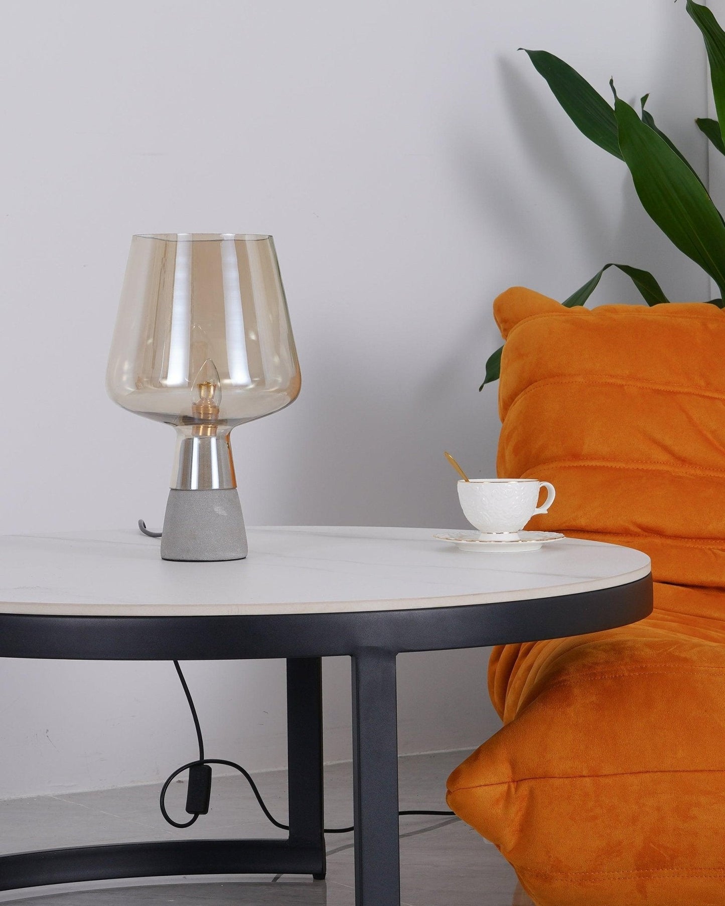 Leimu Table Lamp | Concrete & Mouthblown Glass | Grey