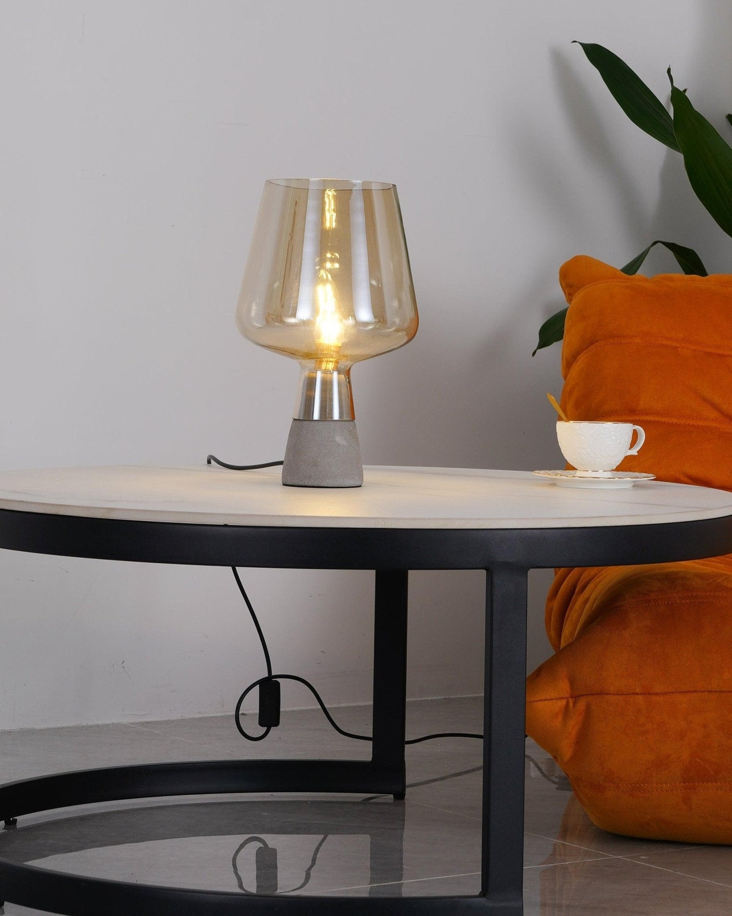 Leimu Table Lamp | Concrete & Mouthblown Glass | Grey
