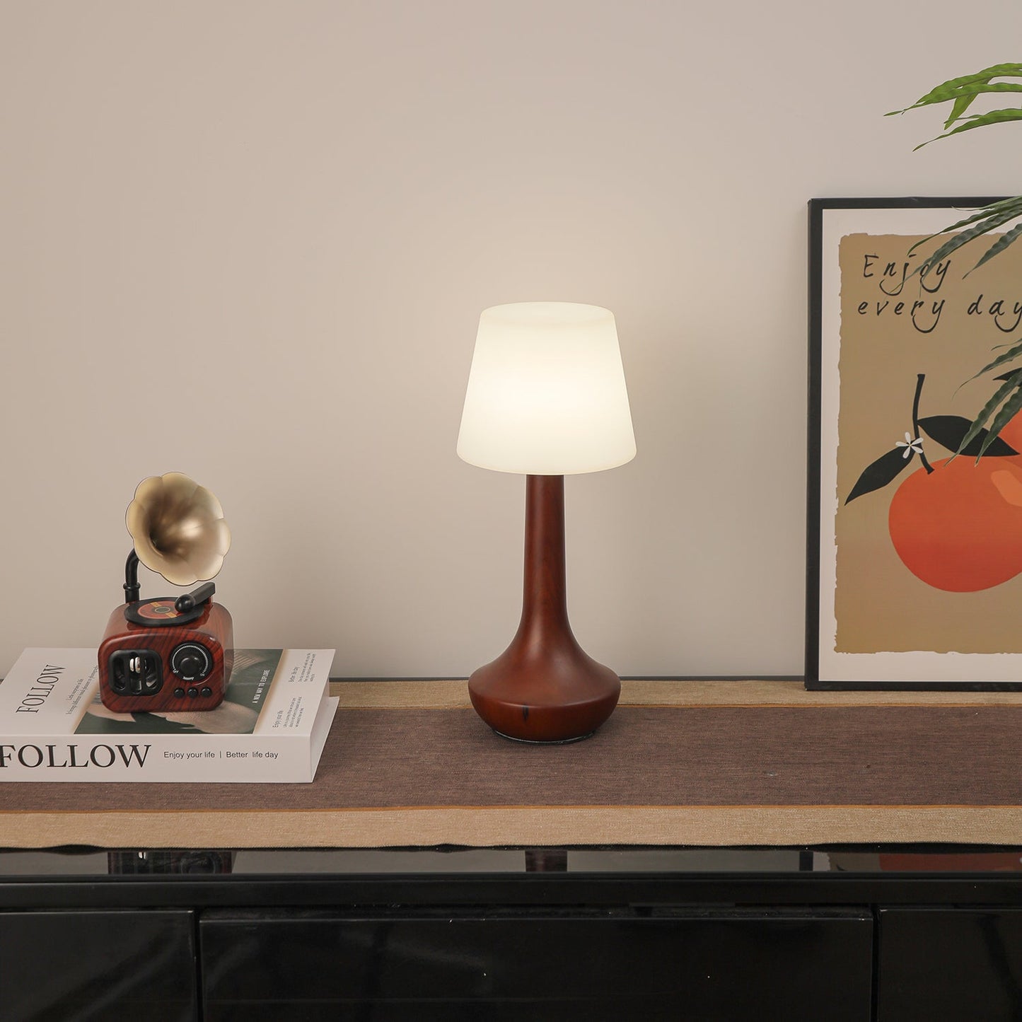 Lena Table Lamp | Wooden Base | Walnut Color