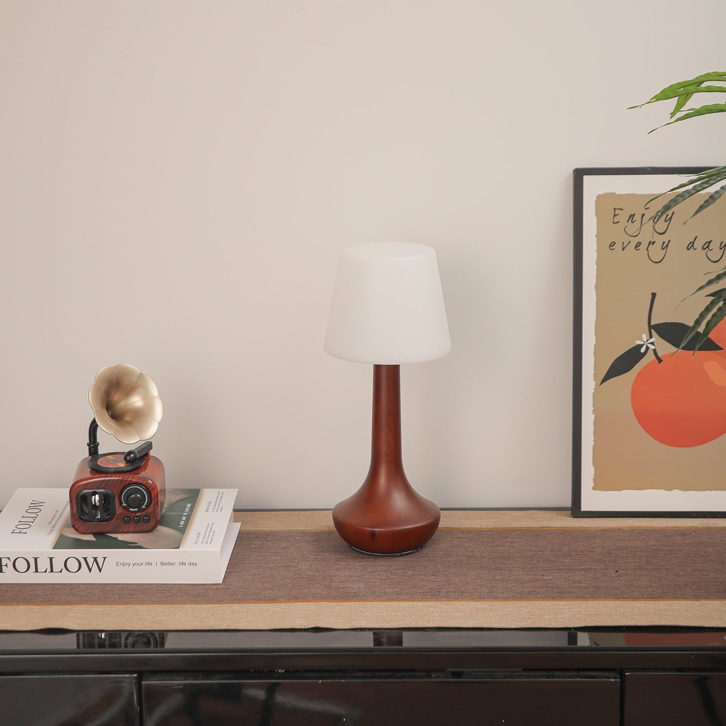 Lena Table Lamp | Wooden Base | Walnut Color