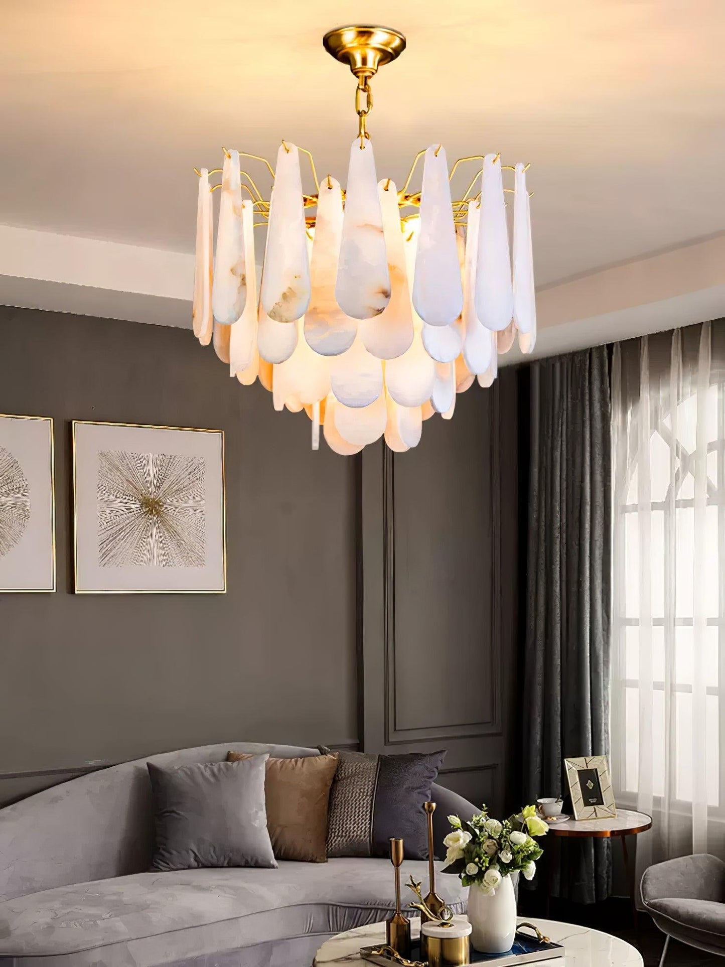 Leon Chandelier | Wrought Iron & Glass | Gold Finish