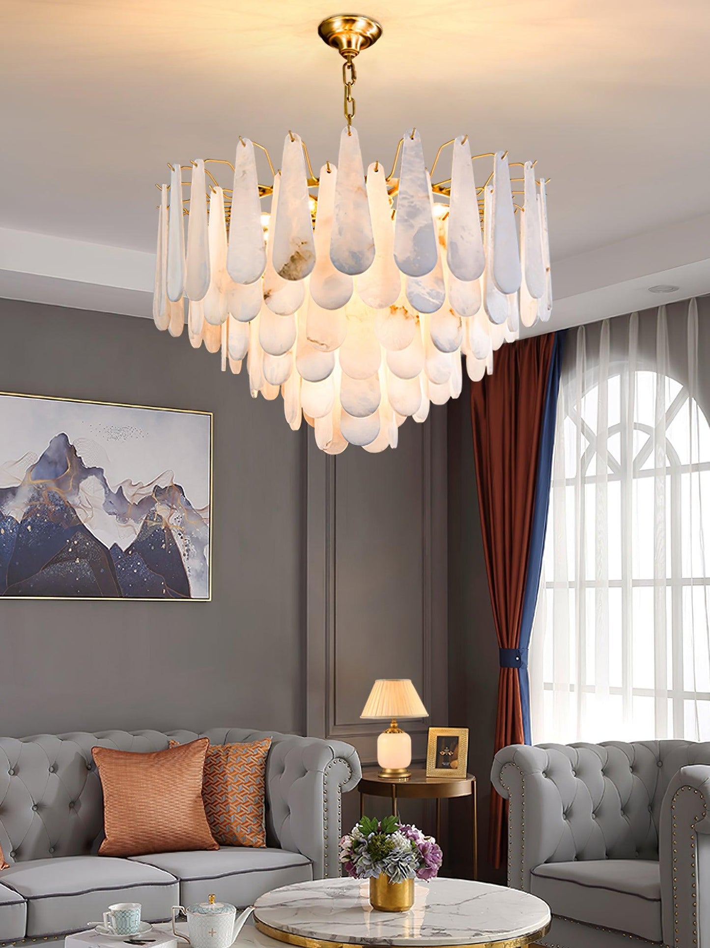Leon Chandelier | Wrought Iron & Glass | Gold Finish
