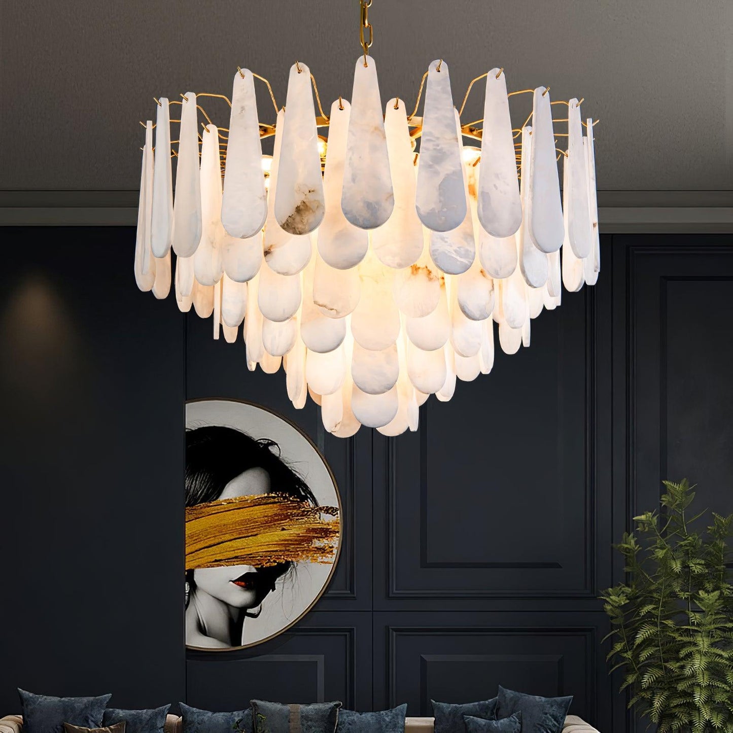 Leon Chandelier | Wrought Iron & Glass | Gold Finish