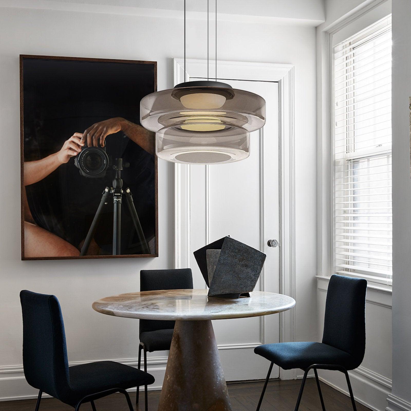 Levels Series Pendant Light | Metal & Glass | Smoke Grey, Green, Amber