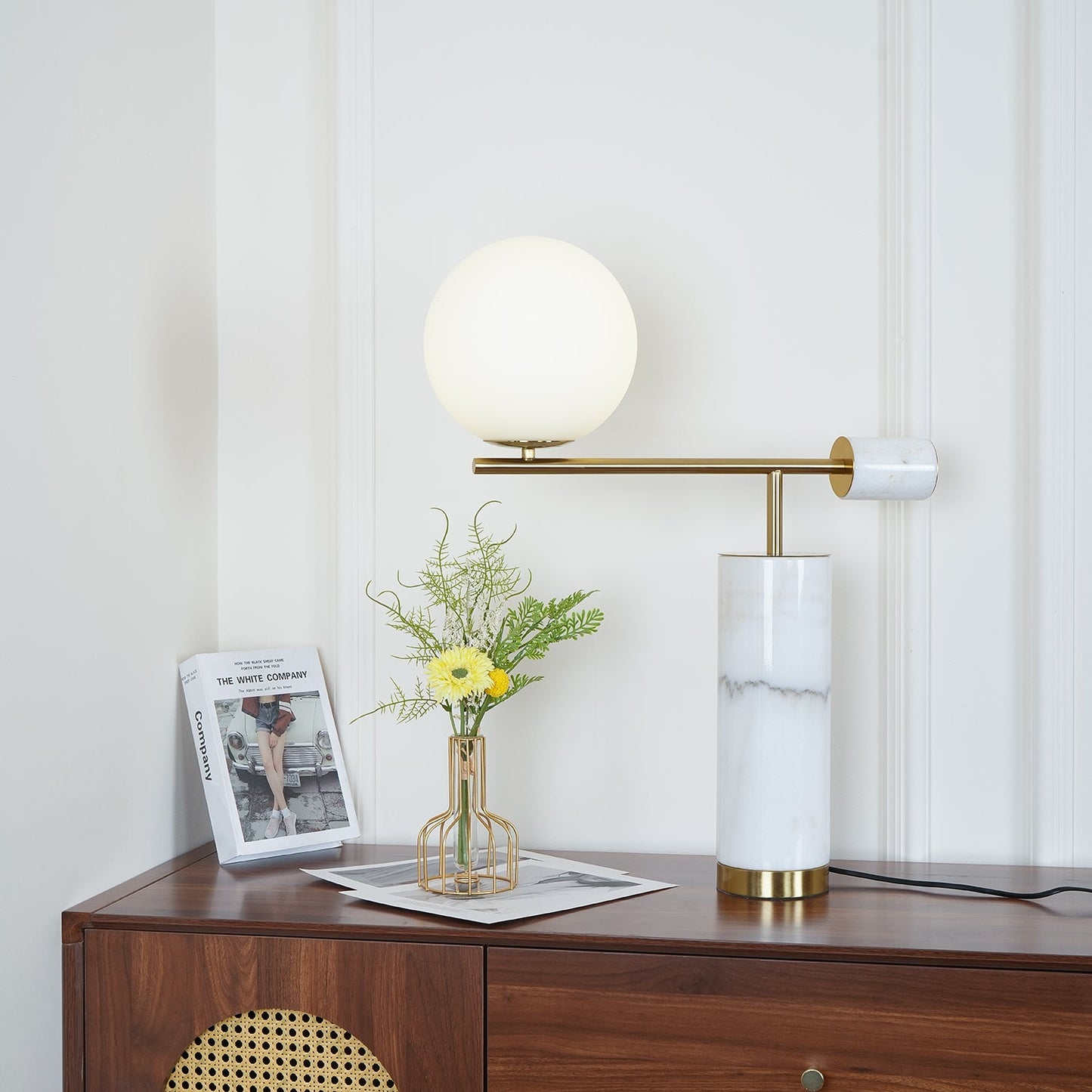 Lexi Table Lamp | Metal, Glass, Marble | Gold & Black, Gold & White